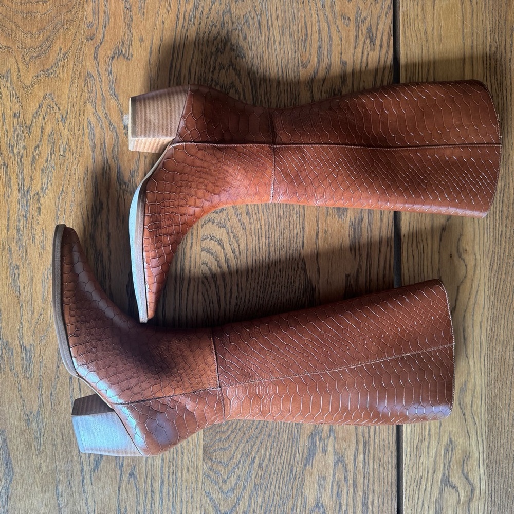 Matisse Anthropologie Bruna Boot western Croc Leather emboss Heeled Boots cowboy - Picture 2 of 13